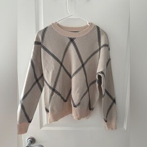 T Tahari Beige and Black Geometric Sweater
